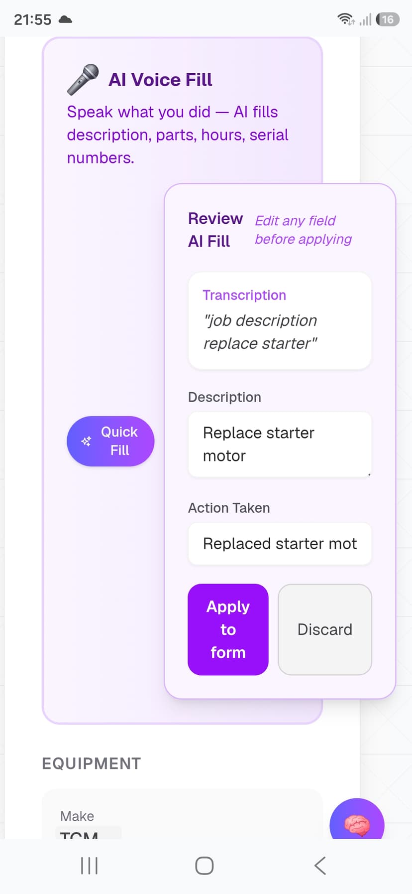 JobFlow AI Voice Fill — speak your job and the form fills automatically on mobile
